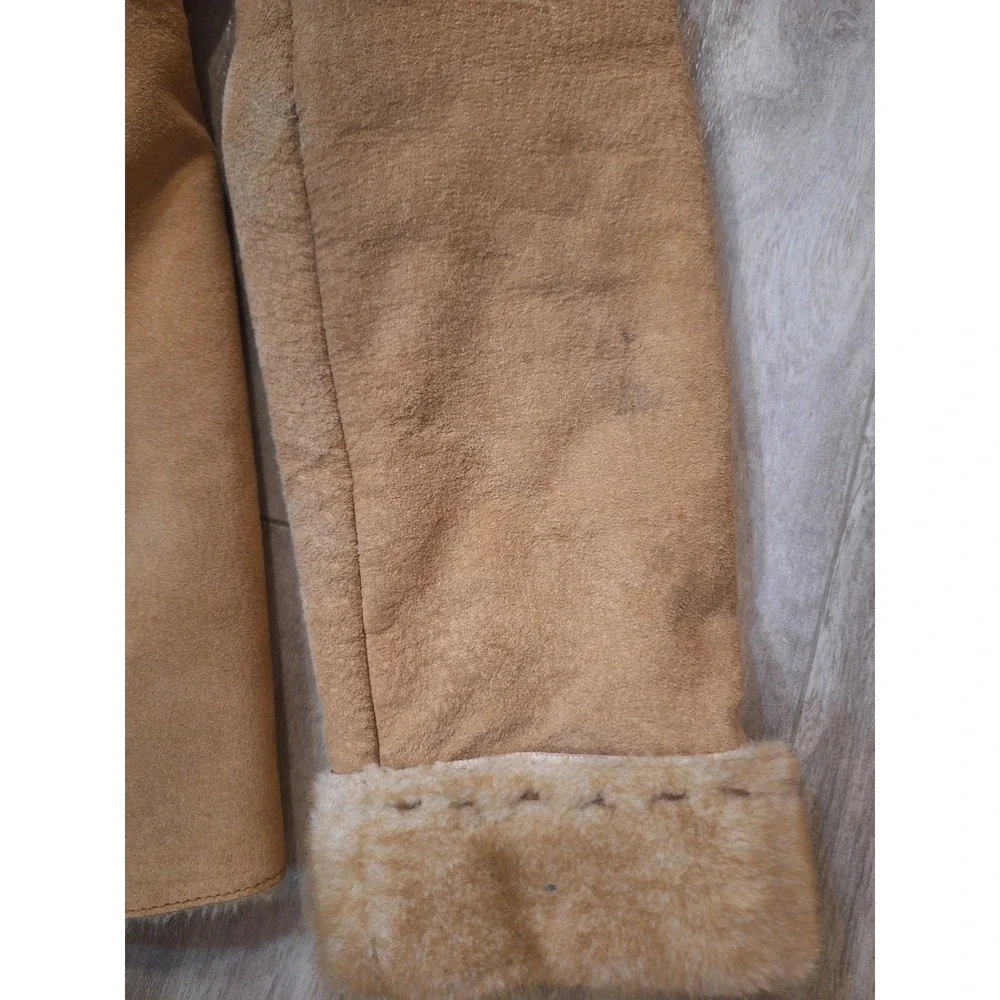 Guess Vintage Y2K Tan Genuine Suede Leather Faux Fur Lined Button Closure Coat M - Picture 3 of 10
